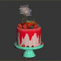 Birthday Cake With Red Dripping Frosting Fresh Fruit Toppings And Sparklers On Green Cake Stand