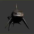 Realistic 3D Rendered Striped Brown Shark with Lifelike Features on Dark Background