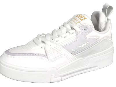 LI-NING White Low Top Sneakers With Platform Sole And Leather Upper Casual Style 3d model