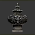 Ornate Stone Decorative Urn With Intricate Carvings Pedestal Base And Ornate Top