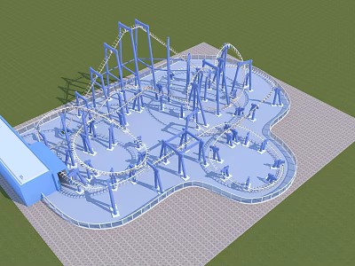 Thrilling Roller Coaster Amusement Equipment With Steel Tracks Support Structures And Platform Area 3d model