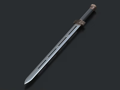 Traditional Metal Sword With Decorative Handle Gray Grip And Sharp Blade 3d model