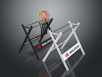 Sturdy Black And White SOLINCO Storage Racks With Colorful Accessories On Top 3d model