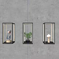 Modern Square Wall Lamps With Decorative Sculpture Plant And Sphere On Textured Gray Wall