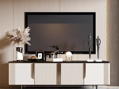 Modern TV Stand with Storage Cabinets Pampas Grass Vase Photo Frames and Sculptures 3d model