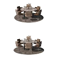 Modern Round Dining Table Set With Six Chairs Table Decor And Floor Rug 3d model
