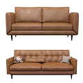 Brown Leather Two Seater Sofa With Tufted Back Armrests And Decorative Pillows 3d model