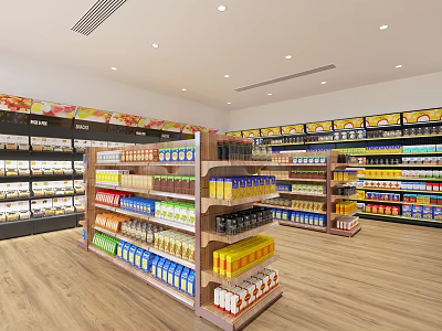 Supermarket Grocery Store Bright Interior With Well Organized Shelves And Various Food Beverages Daily Necessities 3d model