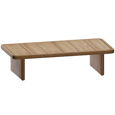 Natural Solid Wood Bench With Slatted Seat And Simple Legs For Indoor Outdoor Use 3d model
