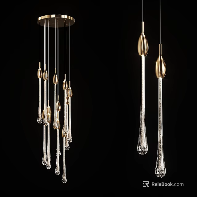 Elegant Modern Chandelier With Gold Accents And Clear Crystal Drop Pendants 3d model 