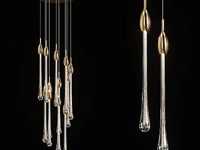 Elegant Modern Chandelier With Gold Accents And Clear Crystal Drop Pendants 3d model