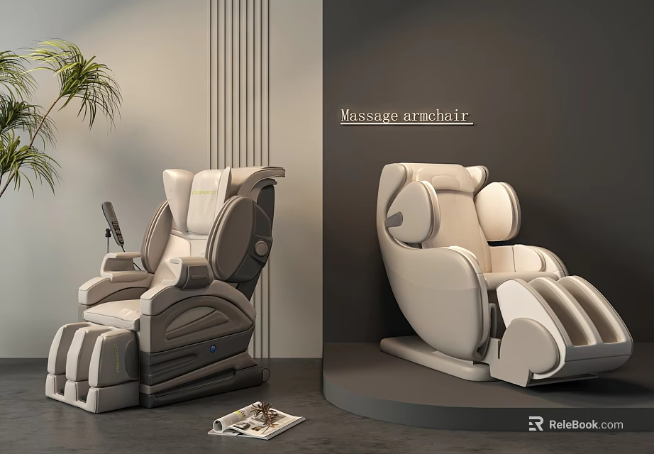 Two Modern Massage Chairs Beige And Gray Design With Comfortable Reclining Features Home Relaxation Setting 3d model 