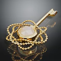 Elegant Golden Key Jewelry With Round Gemstone And Decorative Chain