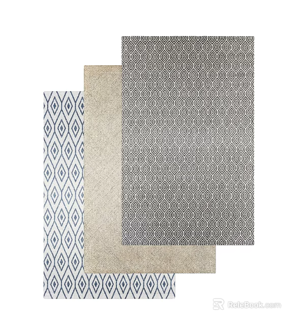 Stylish Square Rugs Featuring Geometric Patterns in Blue White Beige and Dark Gray 3d model