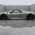 Light Green Sleek Sports Car With Black Wheels In Modern Gray Empty Space