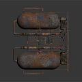 Rusted Industrial Hardware Tools Structure With Gas Cylinders Metal Frame Pipes And Valves