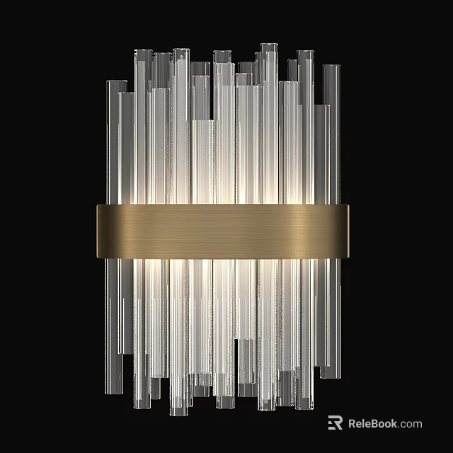 Modern Wall Light With Transparent Vertical Strips And Gold Metal Band 3d model 
