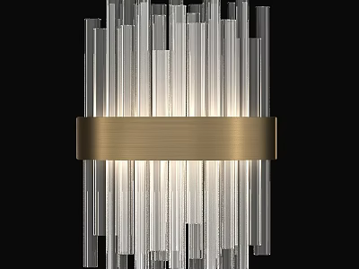 Modern Wall Light With Transparent Vertical Strips And Gold Metal Band 3d model