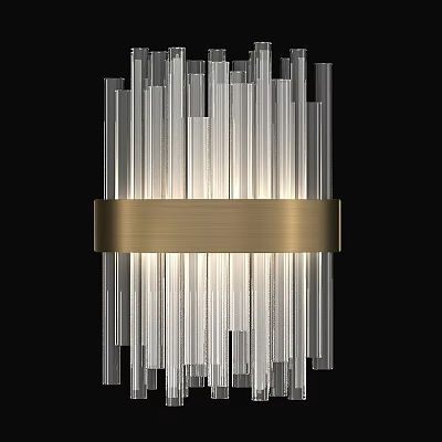 Modern Wall Light With Transparent Vertical Strips And Gold Metal Band 3d model