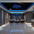 Modern Home Theater With Starry Ceiling Comfortable Sofa And Large Screen Bar Counter 3d model