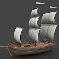 Wooden Sailing Ship With White Sails And Multiple Masts Classic Design 3d model