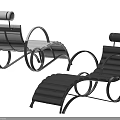 Modern Black Metal Frame Lounge Chairs With Striped Seats And Curved Design