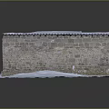 Rustic Stone Wall With Tiled Roof And Snow Covered Base On Smooth Reflective Surface 3d model