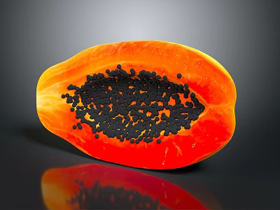 Fresh Sliced Papaya with Orange Flesh and Black Seeds on Dark Background 3d model
