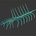 Fictional Blue Creature Character With Spiked Appendages On Dark Background And Reflection