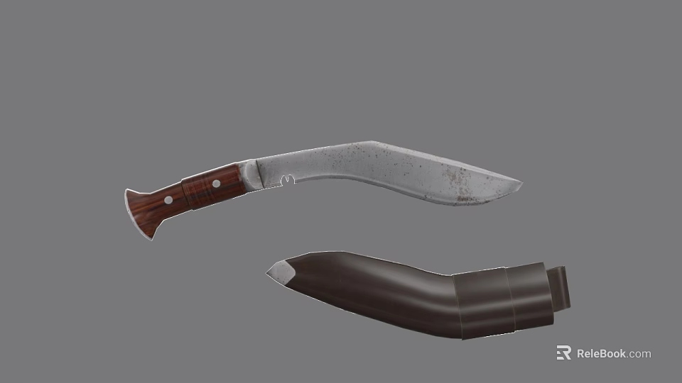 Durable Kitchen Machete With Wooden Handle And Brown Sheath For Kitchen Tasks 3d model