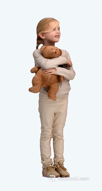 Woman Hugging Brown Teddy Bear In Casual Outfit Isolated On White 3d model 