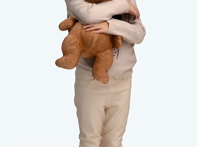 Woman Hugging Brown Teddy Bear In Casual Outfit Isolated On White 3d model