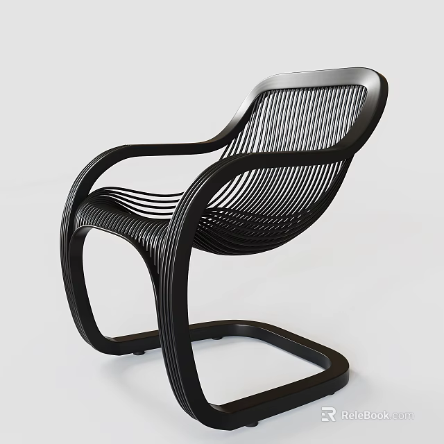 Modern Black Lounge Chair With Curved Armrests And Woven Seat Design 3d model 