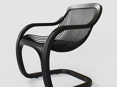 Modern Black Lounge Chair With Curved Armrests And Woven Seat Design 3d model