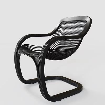 Modern Black Lounge Chair With Curved Armrests And Woven Seat Design 3d model
