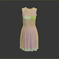 Sleeveless Pink Striped Dress With Light Blue Waistband Green Pocket And Light Blue Hem
