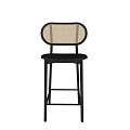Modern Bar Stools With Rattan Backrest And Black Metal Frame Design Set