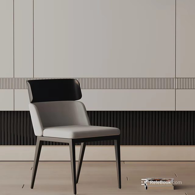 Modern Accent Chair With Black Backrest And Light Gray Upholstered Seat Against Striped Wall Background 3d model 