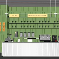 Café Interior With Green Tiled Walls Hanging Coffee Roast Development Lab Signs Counter Coffee Machines
