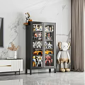 Modern TV Cabinet Displaying Action Figures Models With Decorative Figurine And Marble Wall