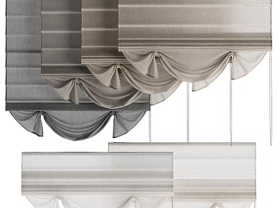 Various Styles Curtains in Neutral Tones with Pleated Valance and Hanging Chains for Interior Decoration 3d model