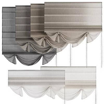 Various Styles Curtains in Neutral Tones with Pleated Valance and Hanging Chains for Interior Decoration 3d model