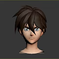 Male 3D Head with Brown Hair and Blue Eyes on Gray Black Gradient Reflective Surface