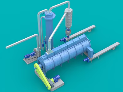 Blue Industrial Processing Equipment With Cylindrical Tank Pipeline And Metal Components 3d model