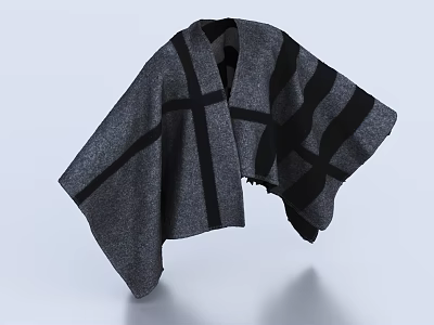 Gray and Black Striped Shawl Loose Fit Knitted Wool Blend Fashionable Outerwear 3d model