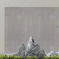 Indoor Stone Wood Mountain Sculpture With Green Moss And Grass Accents