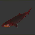 3D Rendered Shark With Gray Body Green Eyes Fins And Tail Against Gray Background
