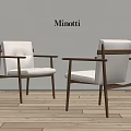 Minotti Modern Dining Chairs With Wooden Frame And Light Upholstered Seats