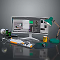 Modern Design Workspace Setup With Monitor Software Interface Keyboard Mouse Lamp And Mug