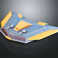 Futuristic Blue And Yellow Geometric Object With Metallic Surface And Angular Design